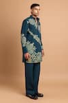 Rohit Doshi_Emerald Green Embroidery Patterned Lachka And Armani Short Kurta _Online_at_Aza_Fashions