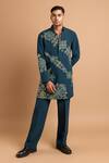 Buy_Rohit Doshi_Emerald Green Embroidery Patterned Lachka And Armani Short Kurta _at_Aza_Fashions