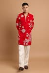 Buy_Rohit Doshi_Red Embroidery, Sequins Short Kurta _at_Aza_Fashions