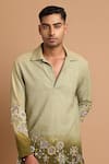 Rohit Doshi_Green Cotton Embroidery, Beads, Sequins, Ombre Floral Embellished Short Kurta _Online_at_Aza_Fashions
