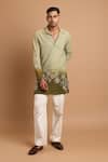 Buy_Rohit Doshi_Green Cotton Embroidery, Beads, Sequins, Ombre Floral Embellished Short Kurta _at_Aza_Fashions