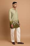 Shop_Rohit Doshi_Green Cotton Embroidery, Beads, Sequins, Ombre Floral Embellished Short Kurta _Online_at_Aza_Fashions