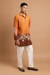 Rohit Doshi_Orange Cotton Beads, Embroidery Ombre Floral Short Kurta _Online_at_Aza_Fashions