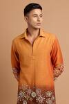 Buy_Rohit Doshi_Orange Cotton Beads, Embroidery Ombre Floral Short Kurta _Online_at_Aza_Fashions