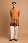 Shop_Rohit Doshi_Orange Cotton Beads, Embroidery Ombre Floral Short Kurta _Online_at_Aza_Fashions