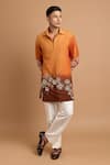 Buy_Rohit Doshi_Orange Cotton Beads, Embroidery Ombre Floral Short Kurta _at_Aza_Fashions