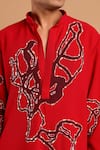 Buy_Rohit Doshi_Red Crepe, Polyester Embroidery, Beads, Pearls Abstract And Embellished Kurta _Online_at_Aza_Fashions