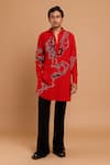 Buy_Rohit Doshi_Red Crepe, Polyester Embroidery, Beads, Pearls Abstract And Embellished Kurta _at_Aza_Fashions