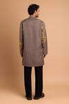 Shop Rohit Doshi Charcoal Cotton, Crepe, Rayon Embroidery, Beads Graphic Applique Kurta at Aza Fashions Shop_Rohit Doshi_Charcoal Cotton, Crepe, Rayon Embroidery, Beads Graphic Applique Kurta _at_Aza_Fashions