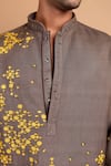 Rohit Doshi Charcoal Cotton, Crepe, Rayon Embroidery, Beads Graphic Applique Kurta Online at Aza Fashions Rohit Doshi_Charcoal Cotton, Crepe, Rayon Embroidery, Beads Graphic Applique Kurta _Online_at_Aza_Fashions