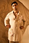 Rohit Doshi_Beige Patchwork Textured Short Kurta _Online_at_Aza_Fashions
