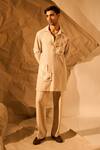 Shop_Rohit Doshi_Beige Patchwork Textured Short Kurta _Online_at_Aza_Fashions