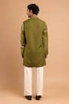 Shop_Rohit Doshi_Olive Green Cotton, Crepe, Rayon Embroidery Abstract Motif Kurta _at_Aza_Fashions