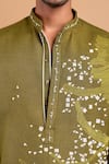 Rohit Doshi_Olive Green Cotton, Crepe, Rayon Embroidery Abstract Motif Kurta _at_Aza_Fashions