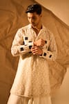 Rohit Doshi_Off White Net Patchwork Floral Pattern Kurta _Online_at_Aza_Fashions