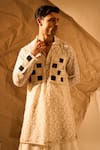 Buy_Rohit Doshi_Off White Net Patchwork Floral Pattern Kurta _Online_at_Aza_Fashions