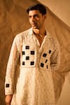 Shop_Rohit Doshi_Off White Net Patchwork Floral Pattern Kurta _Online_at_Aza_Fashions