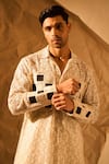 Rohit Doshi_Off White Net Patchwork Floral Pattern Kurta _at_Aza_Fashions