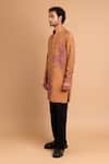 Rohit Doshi_Brown Cotton, Crepe, Rayon Embroidery, Sequins Floral And Architectural Kurta _Online_at_Aza_Fashions