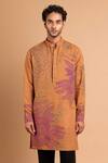 Buy_Rohit Doshi_Brown Cotton, Crepe, Rayon Embroidery, Sequins Floral And Architectural Kurta _at_Aza_Fashions