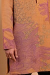Shop_Rohit Doshi_Brown Cotton, Crepe, Rayon Embroidery, Sequins Floral And Architectural Kurta _Online_at_Aza_Fashions