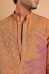 Rohit Doshi_Brown Cotton, Crepe, Rayon Embroidery, Sequins Floral And Architectural Kurta _at_Aza_Fashions