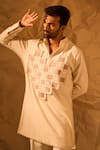 Buy_Rohit Doshi_Cream Lace, Patchwork Herringbone Weave Heart Pattern Kurta _at_Aza_Fashions
