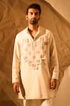Rohit Doshi_Cream Lace, Patchwork Herringbone Weave Heart Pattern Kurta _Online_at_Aza_Fashions