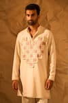 Rohit Doshi_Cream Lace, Patchwork Herringbone Weave Heart Pattern Kurta _at_Aza_Fashions