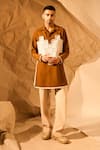 Rohit Doshi_Brown Polyester, Mesh Applique, Lace Heart Work Short Kurta _Online_at_Aza_Fashions