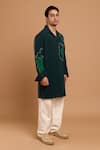 Buy_Rohit Doshi_Green Polyester, Crepe Beads, Embroidery Tropical Leaf Kurta _Online_at_Aza_Fashions