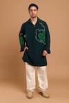 Buy_Rohit Doshi_Green Polyester, Crepe Beads, Embroidery Tropical Leaf Kurta _at_Aza_Fashions
