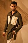 Buy_Rohit Doshi_Olive Green Applique, Lace Jigsaw Puzzle Pattern Short Kurta _at_Aza_Fashions