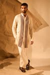 Rohit Doshi_Off White Net, Knit Embroidery Barfi Mesh Kurta _Online_at_Aza_Fashions