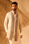 Buy_Rohit Doshi_Off White Net, Knit Embroidery Barfi Mesh Kurta _at_Aza_Fashions