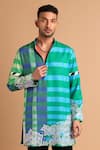 Rohit Doshi_Multi Color Cotton, Crepe, Rayon Embroidery, Beads Plaid Pattern Kurta _Online_at_Aza_Fashions