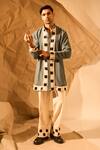 Buy_Rohit Doshi_Blue Geometric Patterned Kurta _at_Aza_Fashions