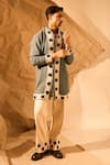 Rohit Doshi_Blue Geometric Patterned Kurta _Online_at_Aza_Fashions