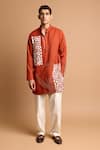 Buy_Rohit Doshi_Rust Cotton, Crepe Beads, Embroidery Geometric And Abstract Motif Kurta _at_Aza_Fashions