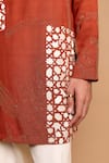 Buy_Rohit Doshi_Rust Cotton, Crepe Beads, Embroidery Geometric And Abstract Motif Kurta _Online_at_Aza_Fashions