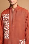 Shop_Rohit Doshi_Rust Cotton, Crepe Beads, Embroidery Geometric And Abstract Motif Kurta _Online_at_Aza_Fashions