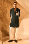 Shop_Rohit Doshi_Emerald Green Embroidery, Pom-poms Gin And Tonic Short Kurta _at_Aza_Fashions