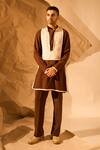 Buy_Rohit Doshi_Brown Embroidery, Piping Placement Kurta _at_Aza_Fashions