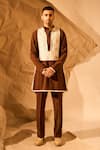 Buy_Rohit Doshi_Brown Embroidery, Piping Placement Kurta _Online_at_Aza_Fashions
