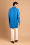 Shop_Rohit Doshi_Blue Cotton, Crepe, Rayon Embroidery Phrase Single Scoop Kurta _at_Aza_Fashions