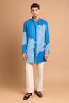 Rohit Doshi_Blue Cotton, Crepe, Rayon Embroidery Phrase Single Scoop Kurta _Online_at_Aza_Fashions