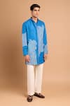 Buy_Rohit Doshi_Blue Cotton, Crepe, Rayon Embroidery Phrase Single Scoop Kurta _Online_at_Aza_Fashions