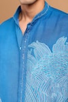 Shop_Rohit Doshi_Blue Cotton, Crepe, Rayon Embroidery Phrase Single Scoop Kurta _Online_at_Aza_Fashions