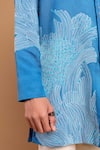 Rohit Doshi_Blue Cotton, Crepe, Rayon Embroidery Phrase Single Scoop Kurta _at_Aza_Fashions