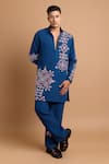 Rohit Doshi_Blue Embroidery, Beads Geometric Kurta _Online_at_Aza_Fashions